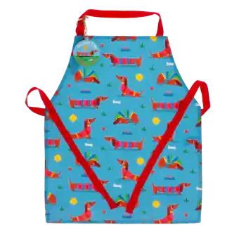 Wipeable cotton children's apron - Sunny Sausage Dog