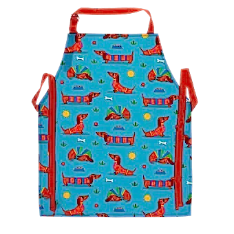 Wipeable cotton children's apron - Sunny Sausage Dog