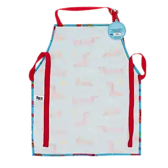 Wipeable cotton children's apron - Sunny Sausage Dog