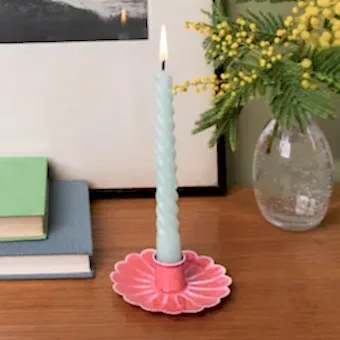 Enamel flat flower candle holder - Vibrant pink