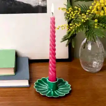 Enamel flat flower candle holder - dark green