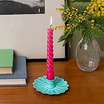 Enamel flat flower candle holder - aqua