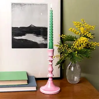 Enamel candlestick (19cm) - Pink