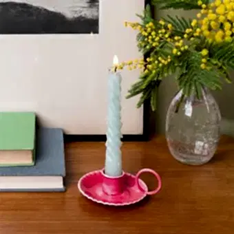Enamel chamberstick candle holder - Vibrant pink