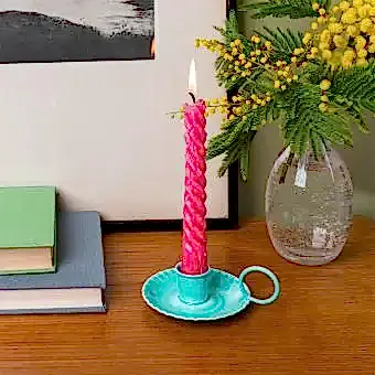 Enamel chamberstick candle holder - Aqua