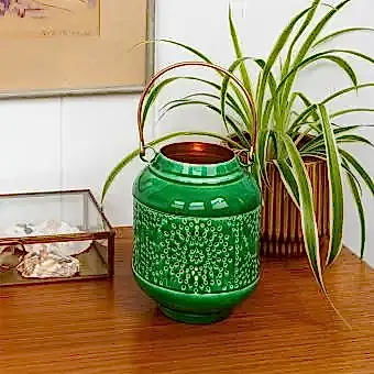 Enamel tealight lantern - Dark green