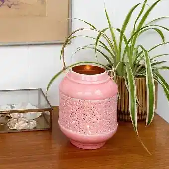Enamel tealight lantern - Pink