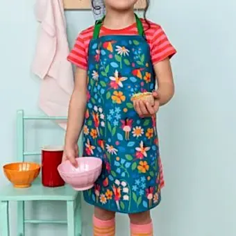 Wipeable cotton children's apron - Fairies in the Garden