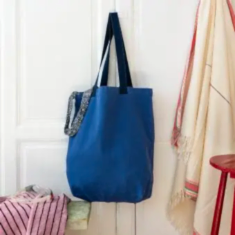 Two-tone cotton tote bag - Indigo blue