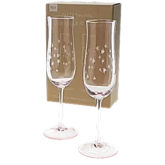 Etched star champagne glasses (set of 2) - Pink