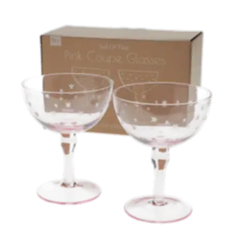 Etched star coupe glasses (set of 2) - Pink