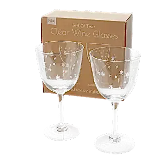 Etched star wine glasses 250ml (set of 2) - Clear