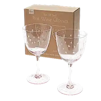 Etched star wine glasses 250ml (set of 2) - Pink