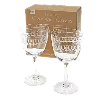 Vintage etched wine glasses 250ml (set of 2) - Clear