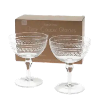 Vintage etched coupe glasses 200ml (set of 2) - Clear