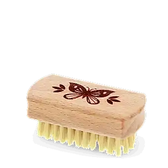 Wooden nail brush with butterfly printed on the handle
