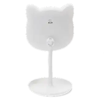 back of cat-shaped LED vanity mirror on a stand