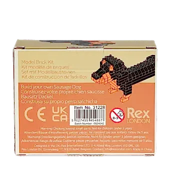 Back of the brick kit packaging, showing multilingual product descriptions and safety warnings