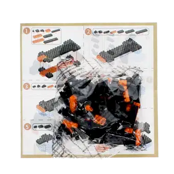 Step-by-step illustrated instructions and a bag of model brick kit