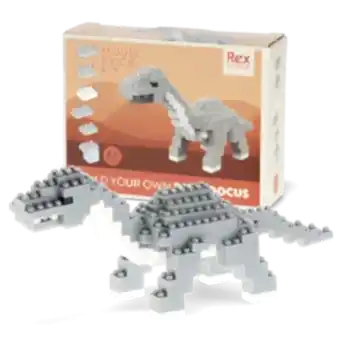 completed diplodocus model alongside the packaging