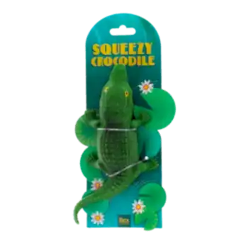 Green squeezy crocodile in a packaging
