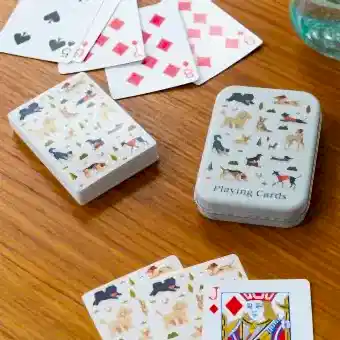 dogs printed playing with metal tin box