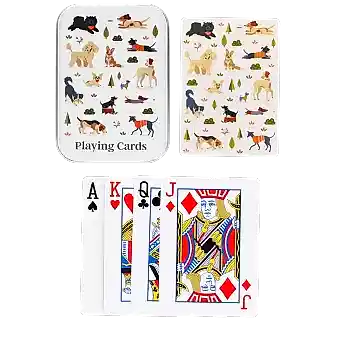 dogs printed playing with metal tin box