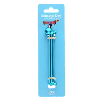 sausage dog stylus ballpoint pen in blue with packaging