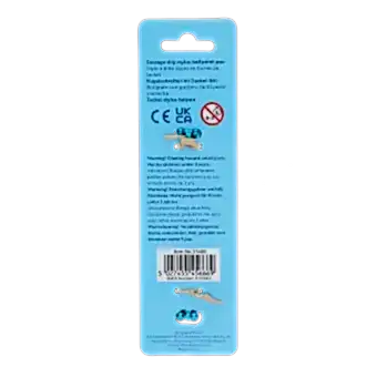 back of sausage dog stylus ballpoint pen packaging with safety warnings