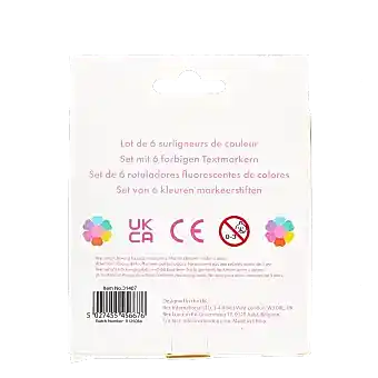 highlighter packaging showing safety warning in multilingual