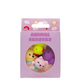set of 4 animal erasers in its original packaging