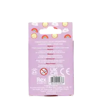 doughnut shape dog eraser packaging box showing safety warnings in multilingual