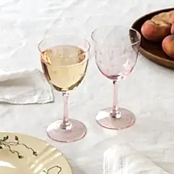 Etched star wine glasses 250ml (set of 2) - Pink