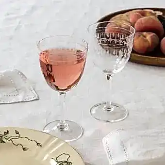 Vintage etched wine glasses 250ml (set of 2) - Clear