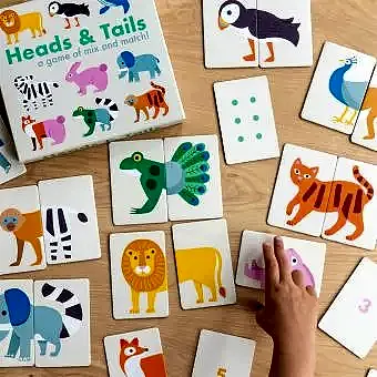 Heads & tails game featuring various animal cards
