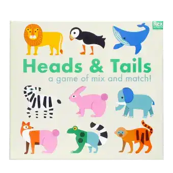 Colourful animal-themed Heads & Tails game in a box