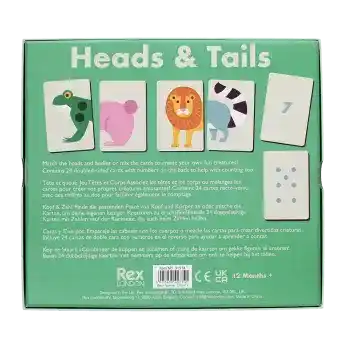 Back of Heads & Tails game box showing multilingual safety warning