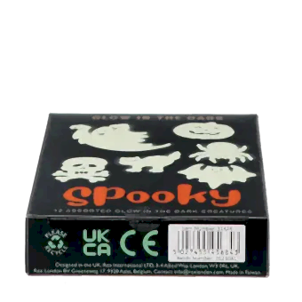 Package of glow-in-the-dark spooky in assorted shapes with barcode