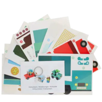 Colourful cut-out paper sheets with an instruction booklet