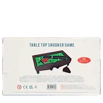 back of table top snooker game packaging with safety warnings