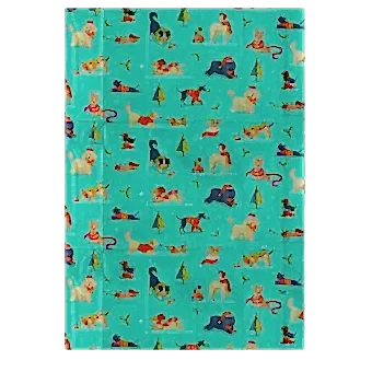 festive friends tissue paper feature illustrations of dogs in winter clothing