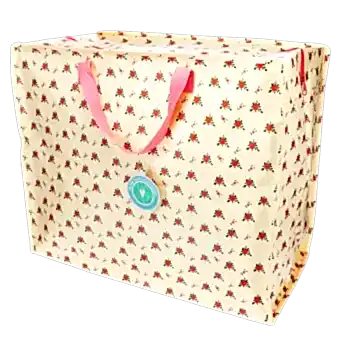 large rectangular storage bag with a floral print