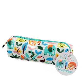 pencil case featuring wild wonders animals print with tag