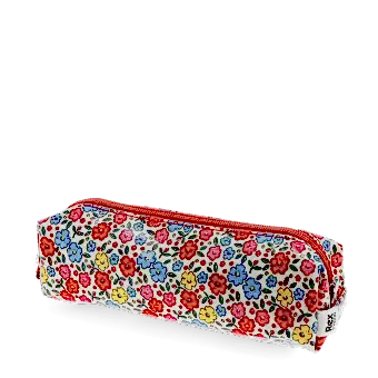 pencil case with pink floral print with zip