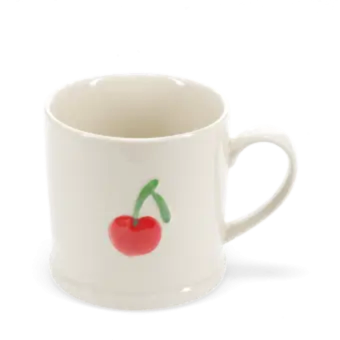Stoneware mug featuring cherry print with handle