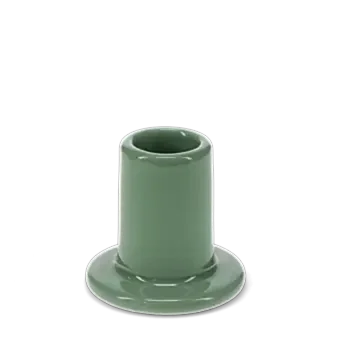 Khaki ceramic candle holder with a cylindrical shape and wide flat base