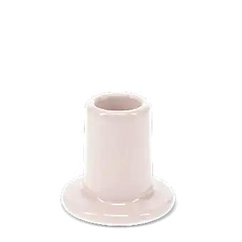 Taupe ceramic candle holder with a cylindrical shape and wide flat base