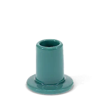 Sea green ceramic candle holder with a cylindrical shape and wide flat base