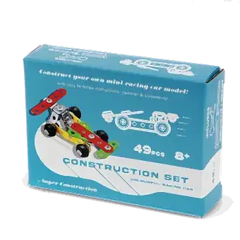 Box of a colourful mini racing car construction set