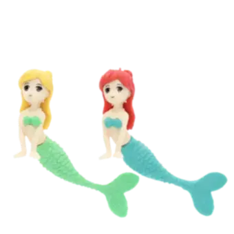 Two mermaid-shaped erasers in different colours